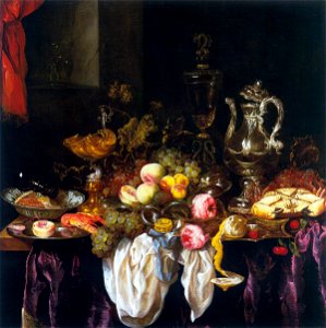 Abraham van Beyeren Still-Life with Fruit, Sea Food, and Precious Tableware