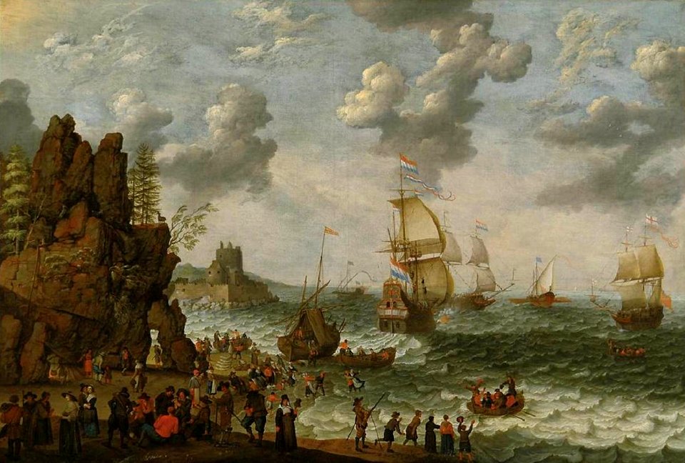 Abraham Willaerts - Ships near a rocky shore