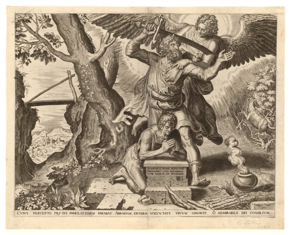 Abraham's Sacrifice 1560 print by Frans Floris I, S.I 1451, Prints Department, Royal Library of Belgium