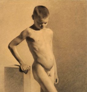 Academy figure drawing of a boy (Hammershøi). Free illustration for personal and commercial use.