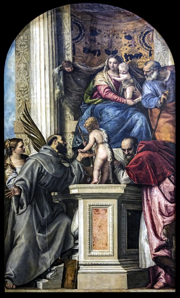 Accademia - Madonna col Bambino e i Santi Giuseppe, Giustina, Francesco, Giovanni Battista fanciullo e Girolamo by Veronese