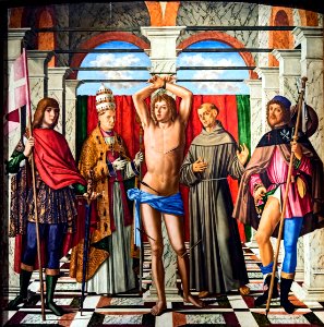 Accademia - San Sebastiano tra i SS. Liberale e Gregorio, Francesco e Rocco, Tavola,203x201, Cat.97 Giovanni Mansueti