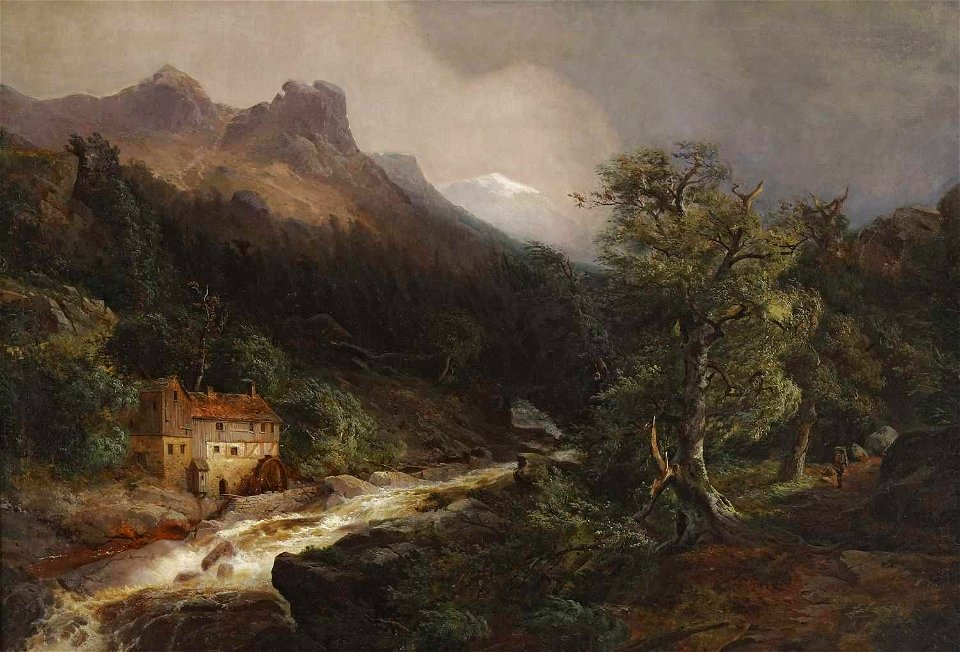 Andreas Achenbach - Gebirgslandschaft mit Mühle