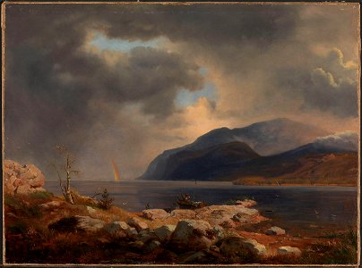 Andreas Achenbach - Norsk fjordlandskap med regnbue - NMK.2014.0120 - National Museum of Art, Architecture and Design. Free illustration for personal and commercial use.