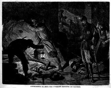 Acontecimientos de Jerez, las autoridades recogiendo los cadáveres, de Valeriano Domínguez Bécquer