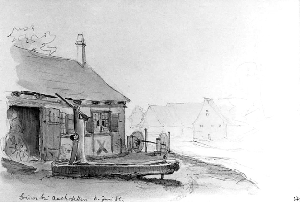 Achstetten - Brunnen - Aquarell von Eduard von Kallee, 1861