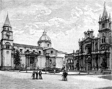 Acireale – Duomo e San Pietro (xilografia)
