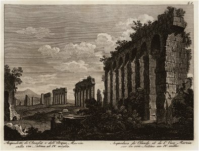 Acquedotti di Claudio e dell' Acqua Marcia sulla via Latina al IV Miglio - Li Monumenti Piú Celebri Di Roma Antica E Moderna Disegnati Da Vero Ed Incisi Dai Migliori Artisti Rome Presso Po - 1850