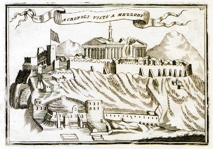 Acropoli visto a Mezzodi - Coronelli Vincenzo Maria - 1708. Free illustration for personal and commercial use.