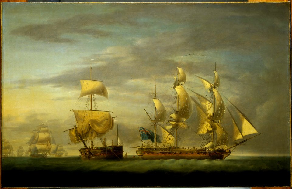 Action between the Amazone and HMS Santa Margarita - cutting the prize adrift, 30 July 1782 RMG BHC0450