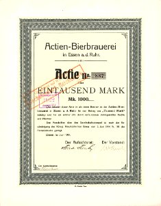 Actien-Bierbrauerei in Essen 1000 Mk 1914