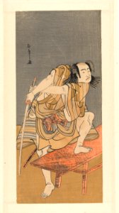 Acteur Sawamura Sojuro III zich opmakend voor een gevecht-Rijksmuseum RP-P-1956-650