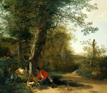 Adam Pijnacker - Peasant playing with his dog while resting at the margin of a wood 077L11034 62RM2
