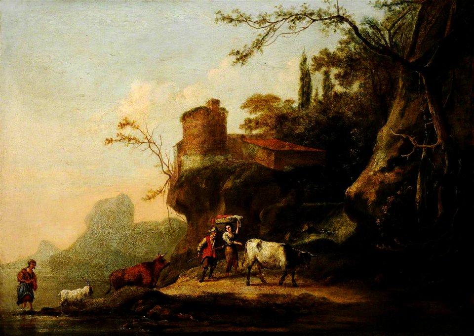 Adam Pynacker (c.1620-1622-1673) (style of) - Landscape with Cowherd and Woman Carrying a Laundry Basket - 709338 - National Trust