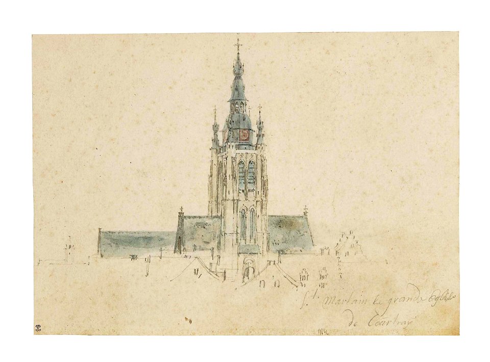 Adam Frans van der Meulen - View of the tower-bell tower and roof of the Church of St. Martin in Kortrijk