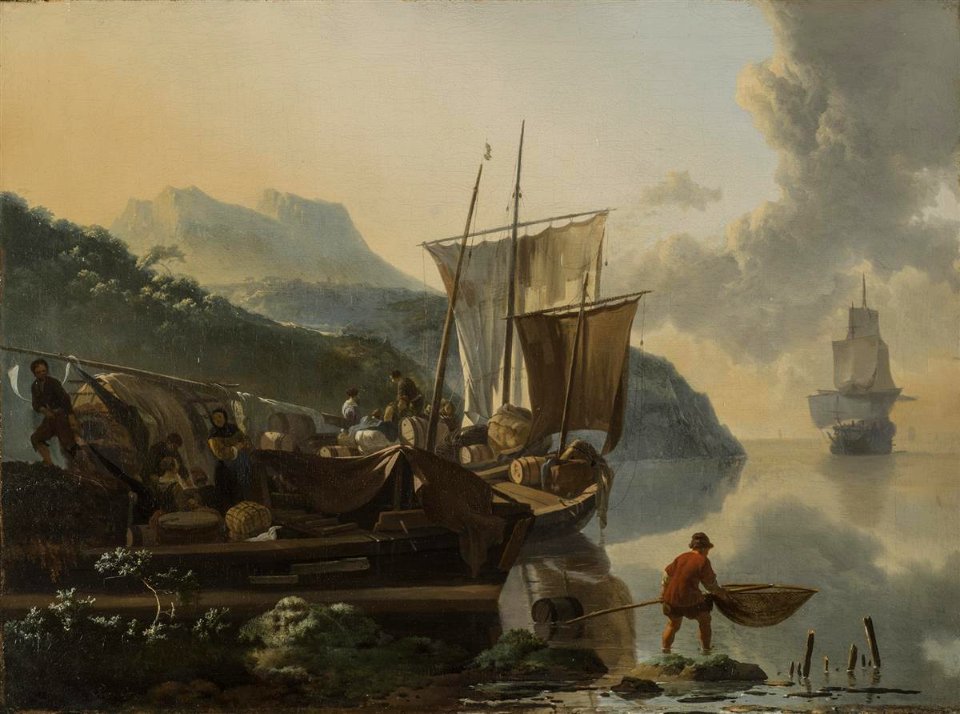 Adam Pynacker - River Barges by an Italian Shore