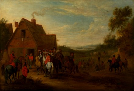 Adam-François van der Meulen (1632-90) - Louis XIV and his Suite Halting at an Inn Door - RCIN 405056 - Royal Collection