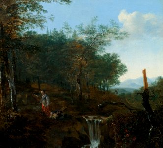 Adam Pijnacker Waldlandschaft mit Wasserfall c1650
