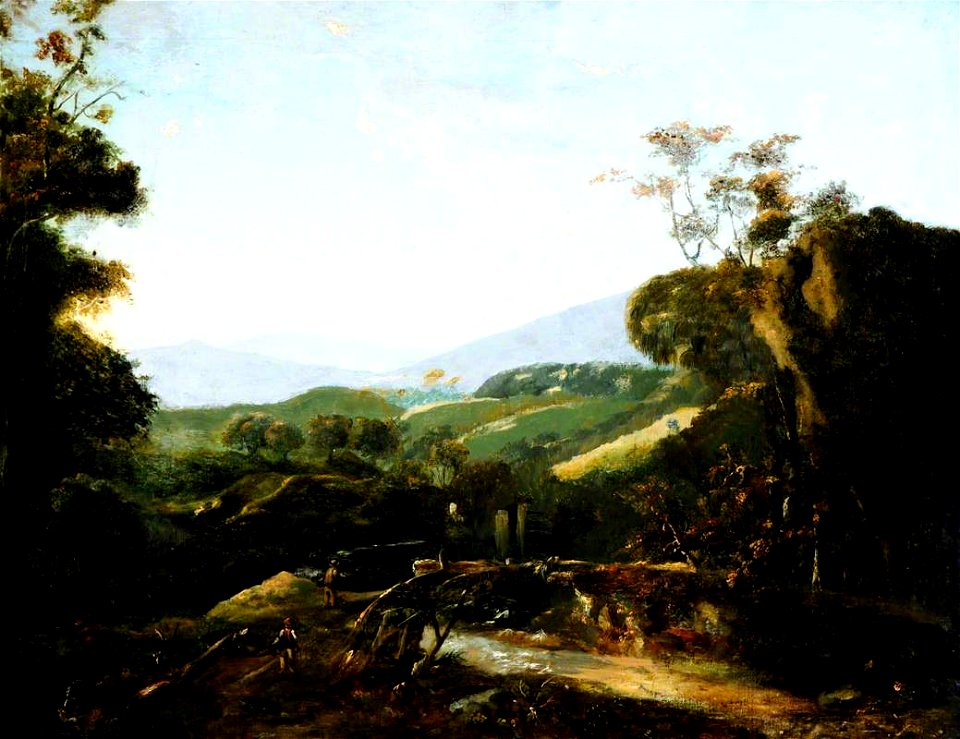 Adam Pynacker (c.1620-1622-1673) (style of) - Mountainous Landscape with Figures by a Bridge - 1548243 - National Trust