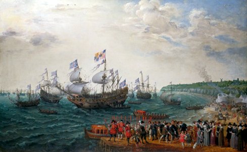 Adam Willaerts (Antwerp 1577-Utrecht 1664) - Embarkation at Margate of the Elector Palatine and Princess Elizabeth - RCIN 404994 - Royal Collection