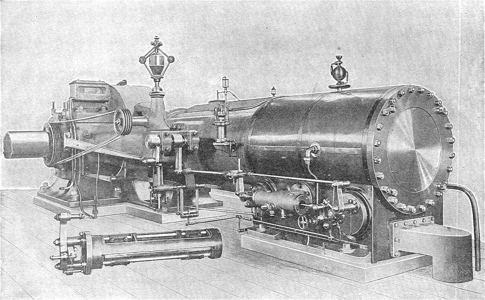 Adamson tandem compound engine, with wheelock valves (Rankin Kennedy, Electrical Installations, Vol III, 1903)