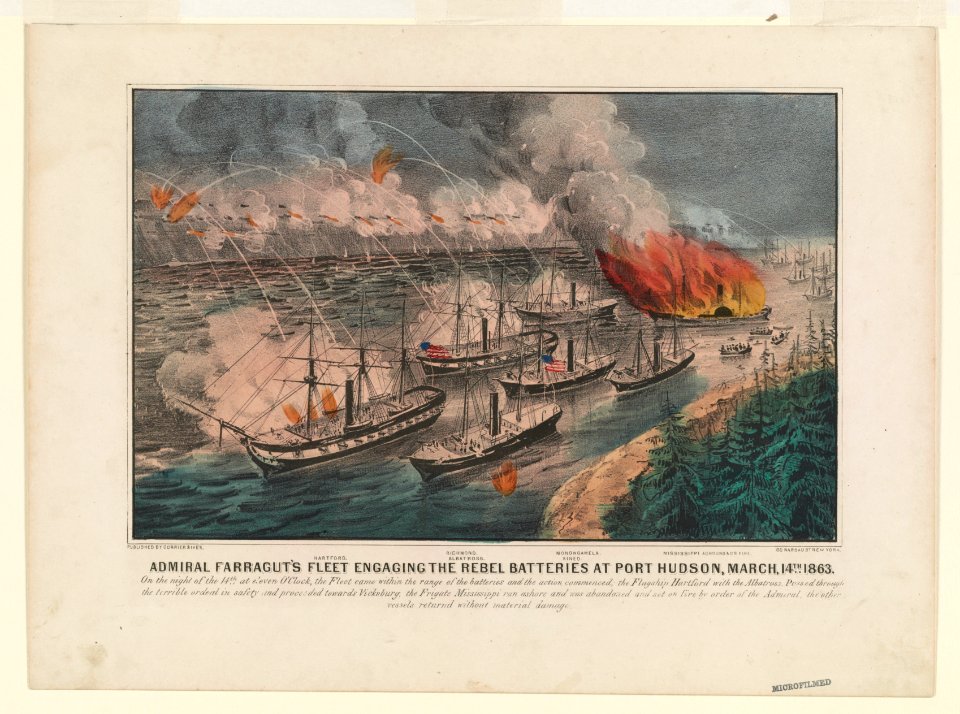 Admiral Farragut's fleet engaging the rebel batteries at Port Hudson, March, 14th 1863 LCCN90708419