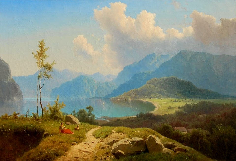 Adolf Chwala - Pohled na Königsee s kostelem sv. Bartoloměje