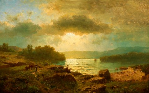 Adolf Chwala - Sunset on a lake