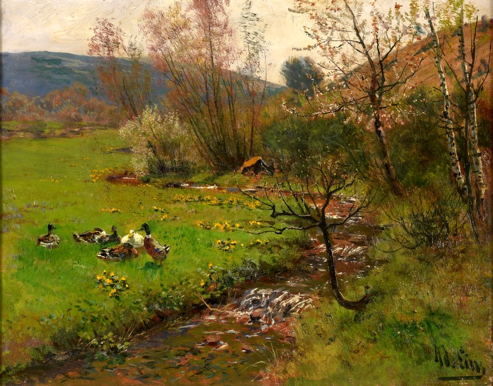 Adolf Lins Enten am Bachlauf