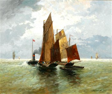 Adolf Kaufmann - Dampfschiff und Fischer auf hoher See
