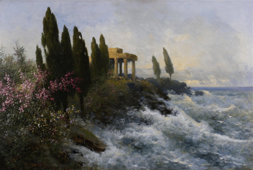 Adolf Kaufmann - Mediterrane Landschaft mit antikem Tempel