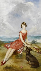 Adolf Pirsch Portrait of a young girl with her dog by the sea. Free illustration for personal and commercial use.