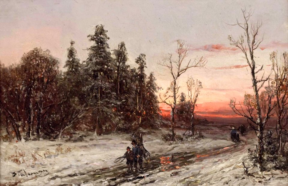 Adolf Stademann Die heimkehrenden Reisigsammler am Winterabend