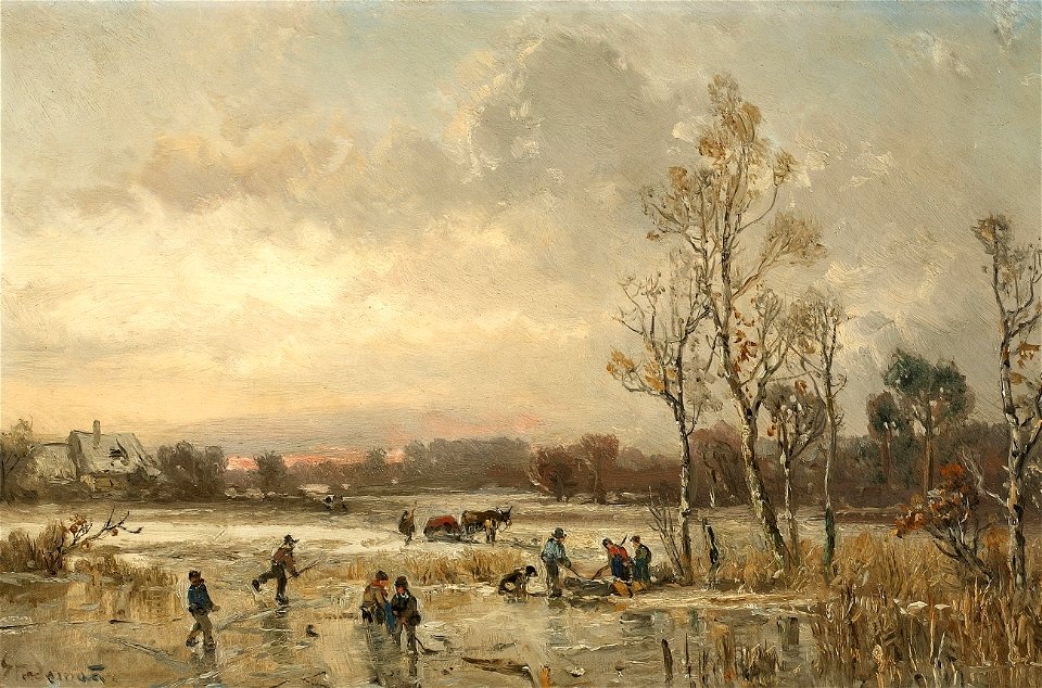 Adolf Stademann Abendliche Winterlandschaft mit Bauern