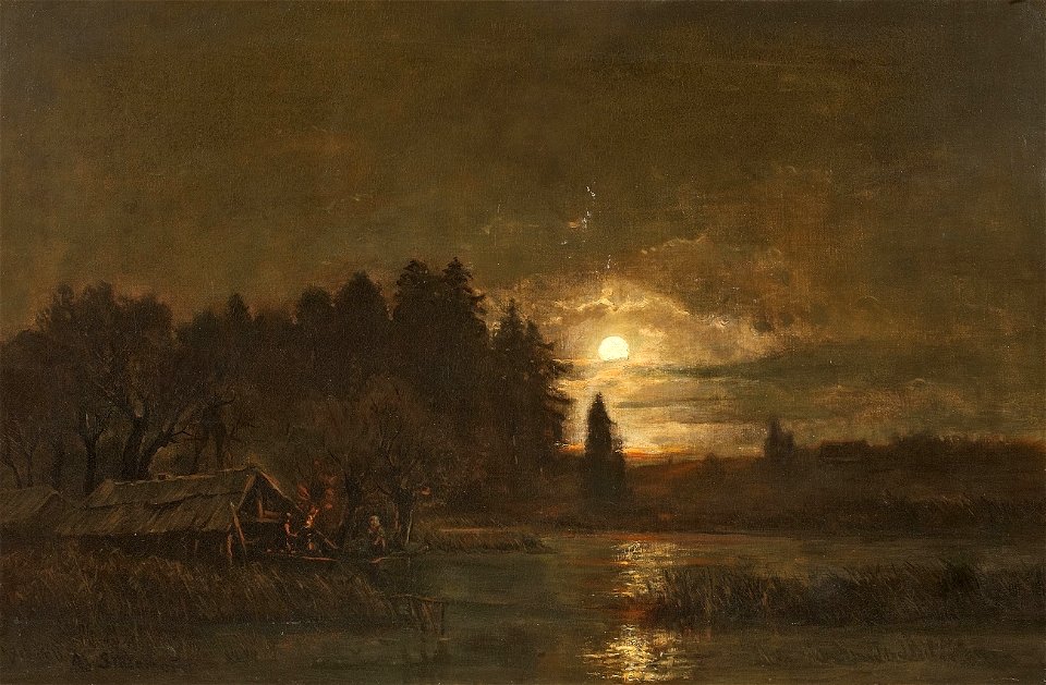 Adolf Stademann Flusslandschaft im Mondschein