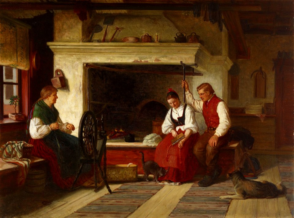 Adolf von Becker - By the Hearth, an Ostrobothnian Courting Scene