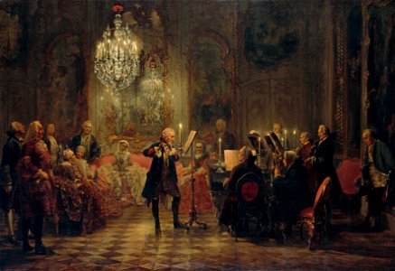 Adolph Menzel - Flötenkonzert Friedrichs des Großen in Sanssouci - Google Art Project. Free illustration for personal and commercial use.