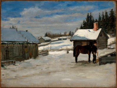 Adolf von Becker - Hevosen juotto, talvikuva - A II 1208 - Finnish National Gallery