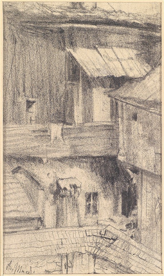 Adolf von Menzel Blick in einen Hinterhof