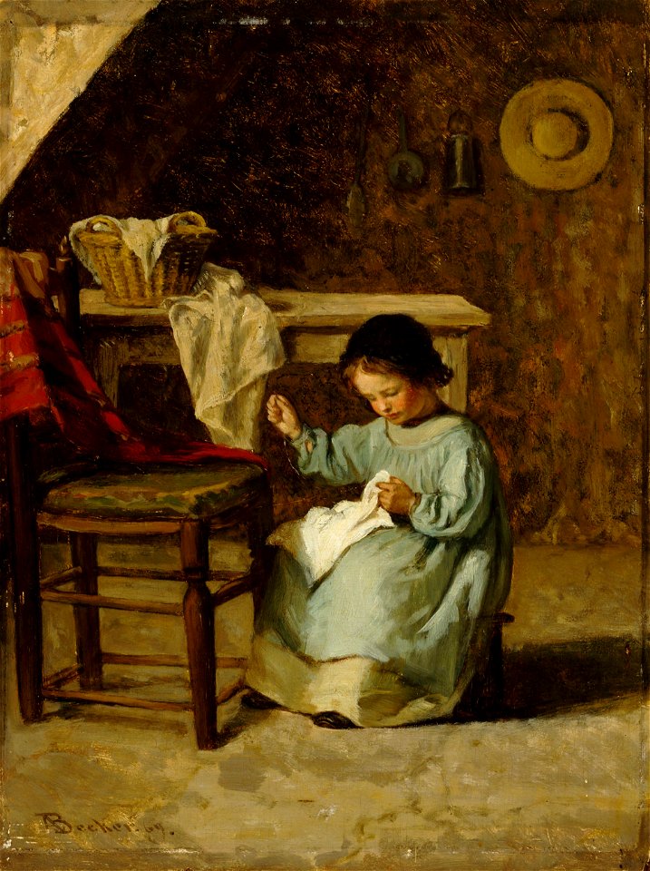 Adolf von Becker - Girl Sewing - A I 105 - Finnish National Gallery