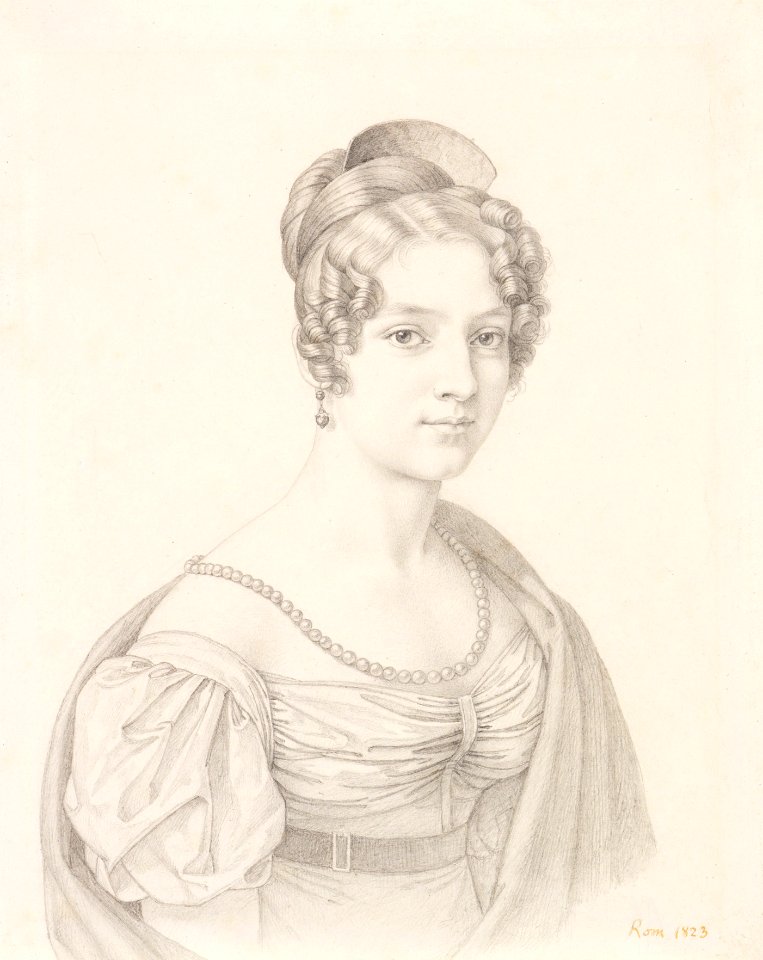 Adolph Senff (attr) Porträt einer jungen Dame mit Perlenkette 1823