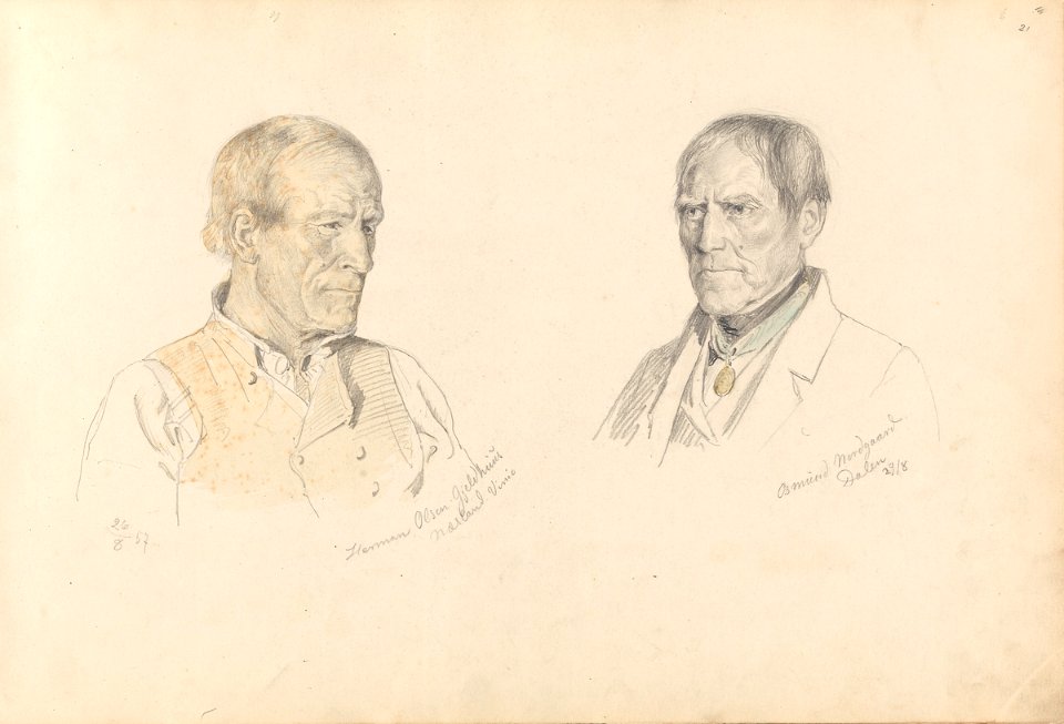 Adolph Tidemand - Herman Olsen Gjellhus, Nesland i Vinje; Åsmund Nordgaard, Dalen - Nasjonalmuseet - NG.K&H.B.04561-021