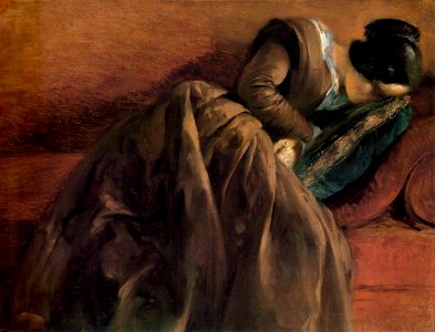 Adolph von Menzel - Sister Emily Sleeping - WGA15050. Free illustration for personal and commercial use.