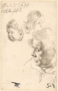 Adolph von Menzel Frauenkopf und zwei Kinderköpfe