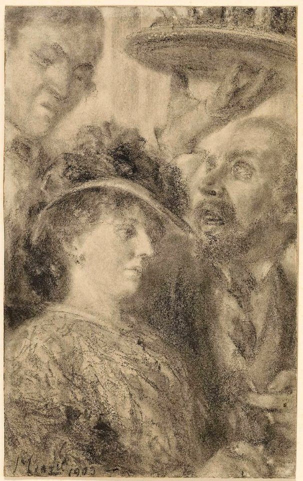 Adolph von Menzel Studienköpfe eines Paares mit Kellner 1903