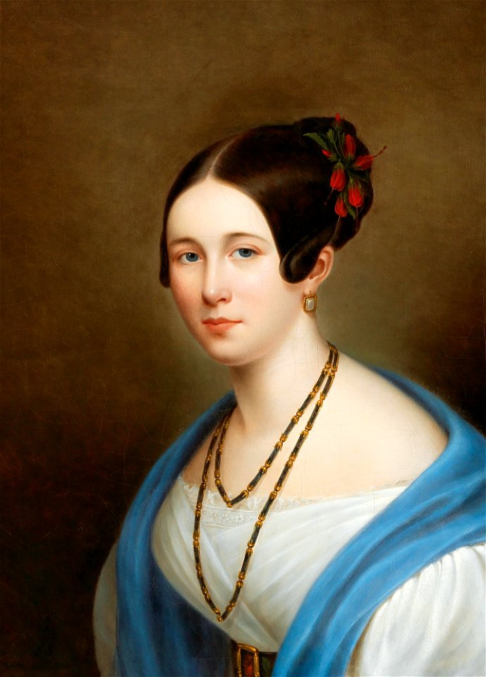 Adolph Senff - Portrait of a lady with hibiscus flowers in her hair