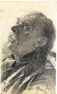 Adolph von Menzel - Head of an old man with raised eyes. Free illustration for personal and commercial use.