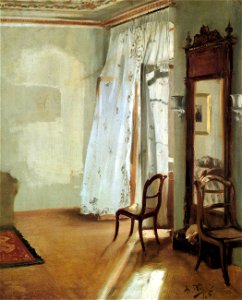 Adolph von Menzel - Interior of a Room with Balcon - WGA15044. Free illustration for personal and commercial use.