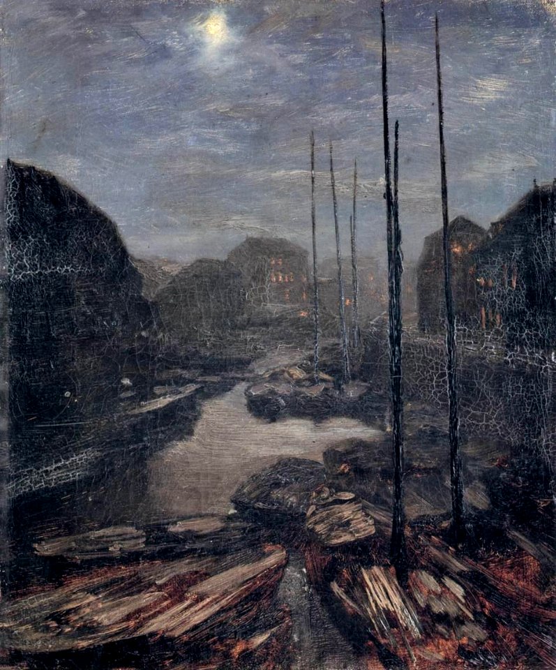 Adolph von Menzel - Moonlight on the Friedrichskanal in Old Berlin - WGA15055
