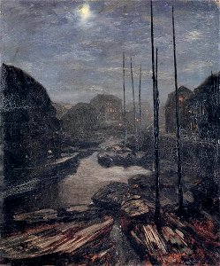 Adolph von Menzel - Moonlight on the Friedrichskanal in Old Berlin - WGA15055. Free illustration for personal and commercial use.